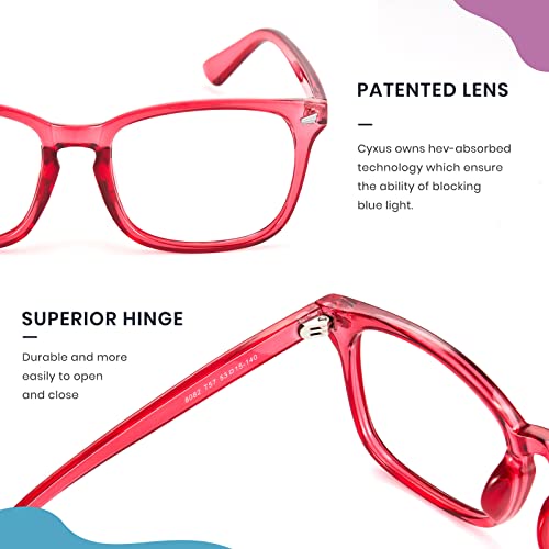 Image of Cyxus Computer Glasses Blue Light Blocking for Women Men Gaming Eyewear Reduce Eyestrain (8082T57,Rose red)