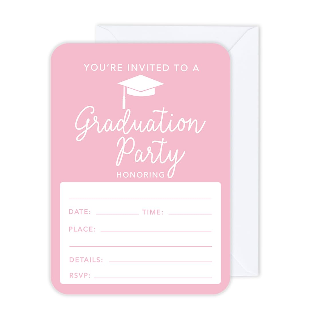 Andaz Press Graduation Invitations with Envelopes 5x7-Inch Pink Graduation Invitations, 24-Pack, Grad Party Invites Graduation Party Decorations 2025 Grad Party Invitation Class of 2025