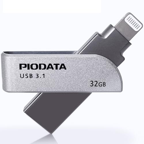 PioData iXflash 32GB iPhone iPad Flash Drive USB 3.0 Apple MFi Certified Lightning Connector, expansión de memoria de almacenamiento externo para dispositivos iOS, Windows y Mac, gris, (IXF 32 SG)