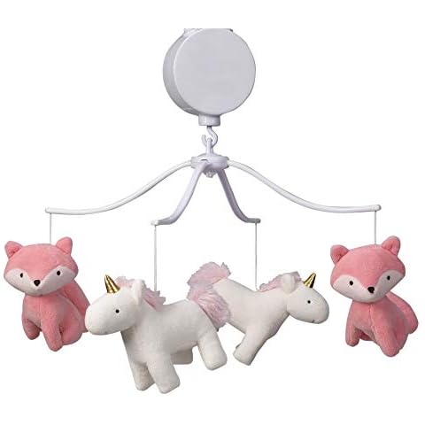 Bedtime Originals Rainbow Unicorn Musical Baby Crib Mobile, Pink Cover