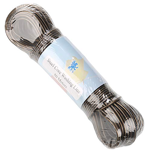 H&S Alliance Washing Line Rope - Plastic Coated Steel Metal Core Laundry Clothes Line for Outside Hanging - Clothes Drying Line - Heavy Duty Outdoor Clothesline Wire - 164ft (50m)