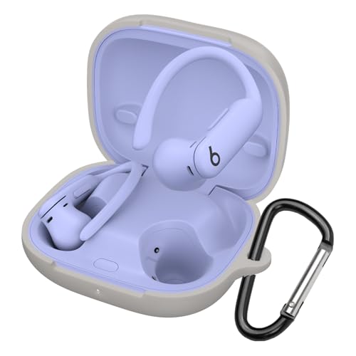 BUITFOU For Beats Powerbeats Pro 2 ケース Powerbeats Pro 2 保護カバー 柔らかい シリコン製 落下防止 キズ防止 耐衝撃 防塵 軽量 装着充電可能 カラビナ付き 紛失防止(ライトグレー)
