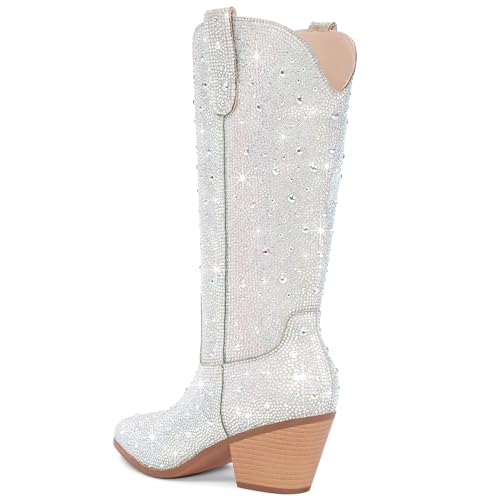 Image of Cowgirl Ankle Boots Cowboy Boots for Women Western Booties Rhinestone Chunky Heel Fashion Comfortable Side Zipper