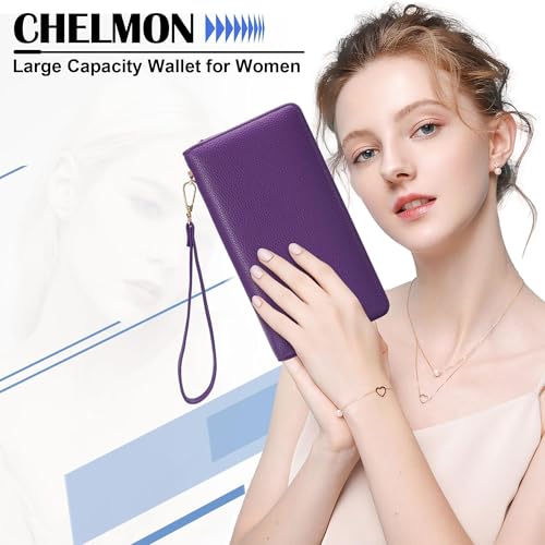 Image of Chelmon Women's Vegan Leather Clutch Wallet with Zip, Hand Strap, Large Capacity