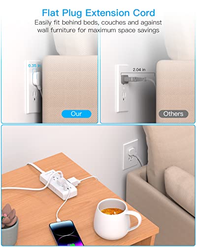 Hanycony Flat Plug Power Strip, Ultra Thin Extension Cord, 6 Outlets 3 Usb Ports(2 Usb C), 5Ft Multiple Outlet Extender With Wall Mount No Surge Protector For Dorm Room thumb #3