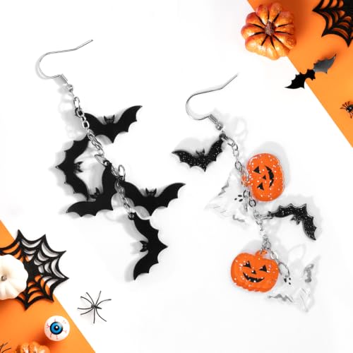 Nanafast Gothic Halloween Earrings for Women Pumpkin Ghost Bat Acrylic Dangle Earrings for Halloween Costume Party-Bat by Nanafast - Used condition - Image 8