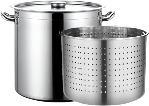 Genérico Olla Grande de Acero Inoxidable Resistente de 27/45/63 Cuartos de galón (para hervir cangrejos, mariscos y freír Pavo) con colador para cocinar en casa y al Aire Libre, 45 x 45 cm