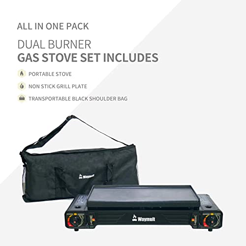 Double Burner Gas Stove Set With Grill Plate And Handle Bag, Butane Fuel Portable Camping Stove For Outdoors, Gardens And Picnics #TOP3