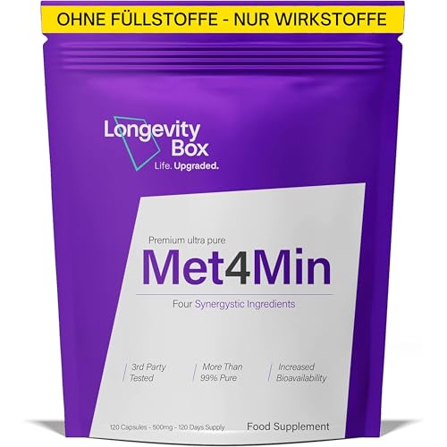 Longevity Box Met4Min 120 Kapseln | 60.000mg Blutzucker-Komplex mit Berberin Chrom NAC & Myo-Inositol | Unterstützt Glukose-Stoffwechsel & Insulinsensitivität