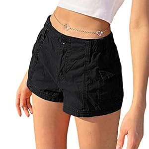 Geagodelia Womens Y2K Low Rise Cargo Shorts Elasticated Waist Stretch Ladies Shorts with Pockets Sexy Hot Pants Shorts Casual Summer Cargos for Going Out