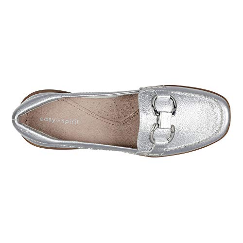 Image of Easy Spirit Womens Avienta Leather Slip On Loafers Silver 11 Medium (B,M)