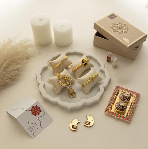 Image of Premium Handmade Designer Rakhi Set for Brother and Bhabhi Adjustable Couple Rakhi with Roli Chawal & Nariyal