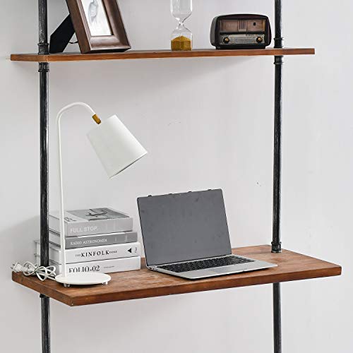 Industrial Laptop Desk Rustic Wall Ladder Desk with 2-Tier Shelf, Iron Pipe Computer Table Study Writing Table for Home, Bedroom and Office