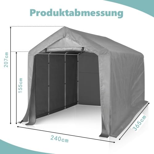 Bonnlo Carport Garagenzelt 240X365cm, Winterfest Aufblasbar Lagerzelt Gerätehaus mit Stabiler Stahlrohrkonstruktion, Autozelt, Dunkelgrau (240X365cm)
