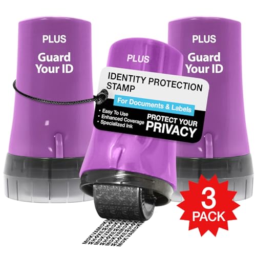 Image of Identity Theft Protection Roller 3-Pack Advanced 2.0 Security Stamp by Guard Your ID (Regular 3-Piece, Purple)