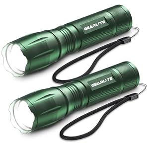 GEARLITE LED Taschenlampe Batteriebetrieben 2 Stücke, 2000 Lumen Extrem Hell Mit 5 Modi, IP65 Wasserdicht für Kinder, Camping, Outdoor - Grün