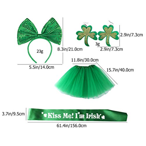PretyzOOM 4 peças acessório para fantasia de Dia de São Patrício com laço verde para tiara, saia tut