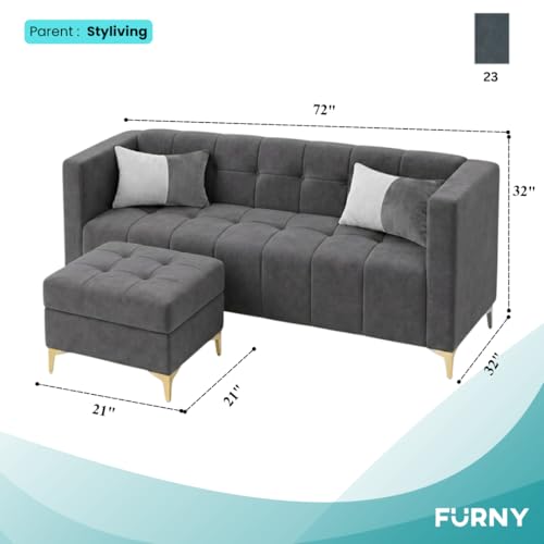 Image of FURNY Homeliving 4 Seater L Shape Sofa Set with Movable Ottoman & Golden Legs | Flexible Left or Right Layout | Plush Velvet Fabric (Dark Grey) | Perfect for Living Room, Guest Room & Office