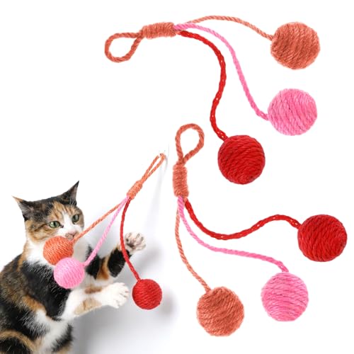 Salbsever 2Pcs Hanging Cat Toys with Sisal Rope Balls