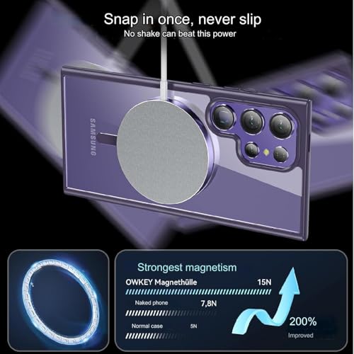 Image of DIZORO Samsung S24 Ultra Case,Compatible with Mag Safe, Non Yellow Military-Grade Drop Protection & Hard PC Back Cover Slim Transparent Anti-Scratch Shockproof Phone Case Deep Purple
