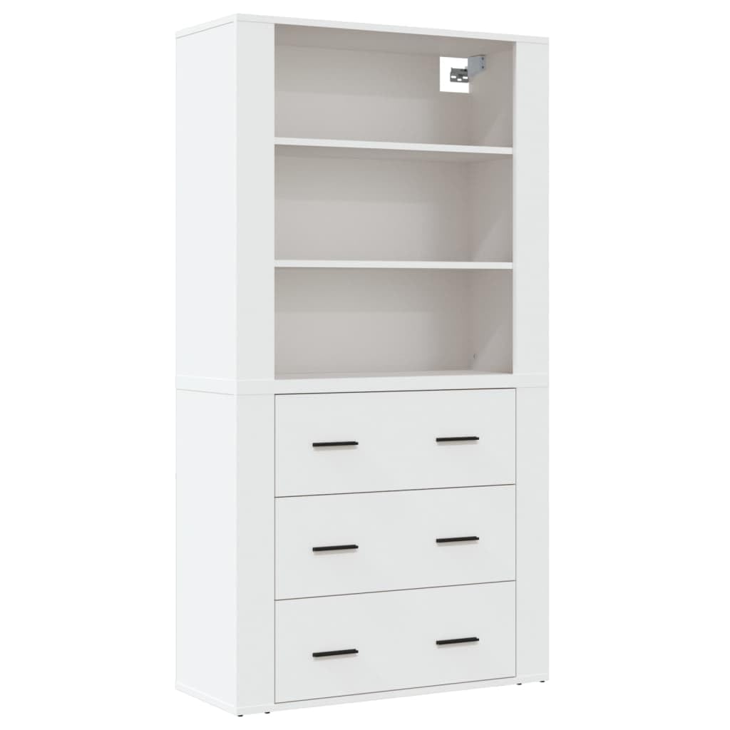 Biała komoda z materiału drewnopochodnego z dużą ilością miejsca do przechowywania, kredens i nadstawką, 80 x 33 x 150 cm, nowoczesny regał do salonu, komoda i szafka do przechowywania