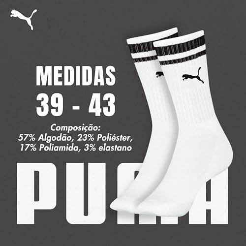 PUMA Kit 4 Pares Meia Cano Alto Longo Esportiva Sola Atoalhada Algodão, 4 Branco, 39-43