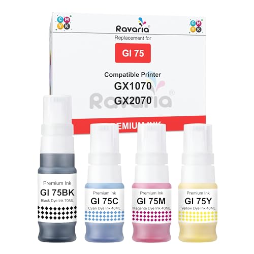 Image of GI 75 Compatible Premium Ink for Canon Maxify GX1070 GX2070 Printer (GI 75 Ink Set (4 Color))