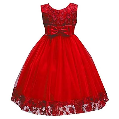 Girls Dress for Birthday Party Flower Purple Prom Little Girl Toddler Princess Ball Gown Shiny Fluffy Elegant Pageant Gowns Knee Length Sleeveless Dress with Sash (Red 90) Cover