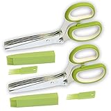 Fuxinghao 2 Packs Stainless Steel Scissors 5-Blades Herb Scissors Vegetable Shallot Cutter Stripper...