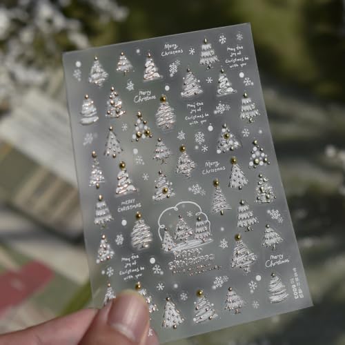 Image of Christmas Tree Nail Stickers Snowflake White Gold Nail Art Decals Design