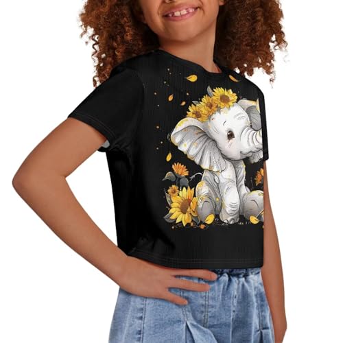 Image of Girls Summer Crop Top Outfits Short Sleeve T Shirts Kids Cute Clothes Tees Blouse