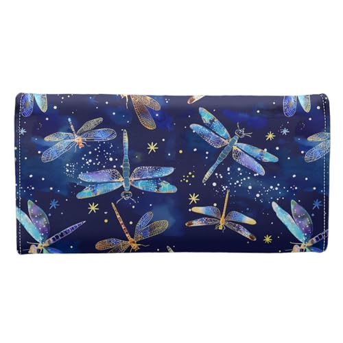 Image of AFPANQZ Luxury Dragonflies Leather Wallets for Women RFID Blocking Checkbook Wallet with Credit Card Slots Phone Holder Trifold Purses Zip Coins Pocket, Buckle Closure Clutch Purple Bling