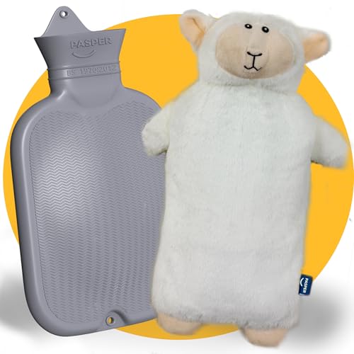 XXL Wärmflasche Lang & Groß 3,5 Liter mit Bezug - Nahtlose Ausführung - Flauschig Wärmflaschenbezug - Lange Wärmeflasche XL für Babys, Kinder...