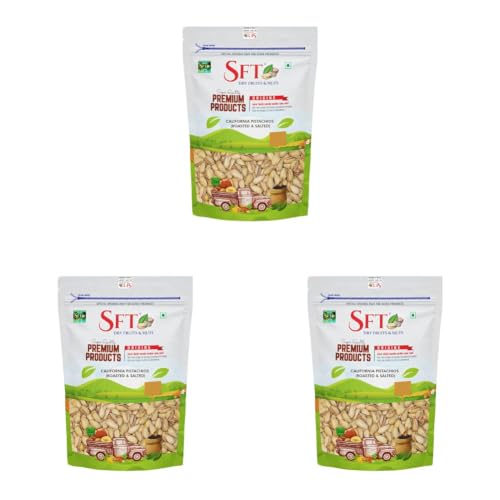 Image of SFT Pistachios Roasted & Salted, Pista, 200g California, Rich In Protein, Phosphorus, & Dietary Fibre, Premium Nuts & Dry Fruits, Shelled Nuts, Crunchy & Delicious Healthy Snack (Pack of 3)