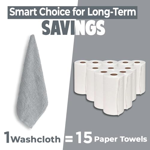 Image of DAN RIVER 24 Pack Wash Cloths for Showering [12x12] - 100% Cotton Washcloths Premium Quality Flannel Face Cloths for Bathroom, Highly Absorbent and Soft Feel Wash Clothes, Silver