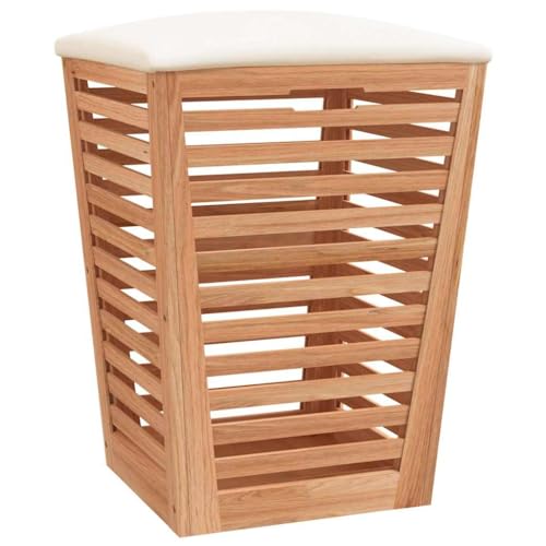 vidaXL Tabouret de Salle de Bain, Siège avec Coussin, Panier à Linge avec Couvercle, Coffre à Linge avec Rangement Toilette, Marron 40,5x40,5x56 cm Bois Massif de...