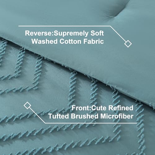 Image of Litanika Super King Plus Size Comforter Set with Sheets Grayish Teal - 7 Pieces Bed in a Bag Oversized King Boho Tufted Complete Bedding Sets with Comforter, Sheets, Pillowcases & Shams