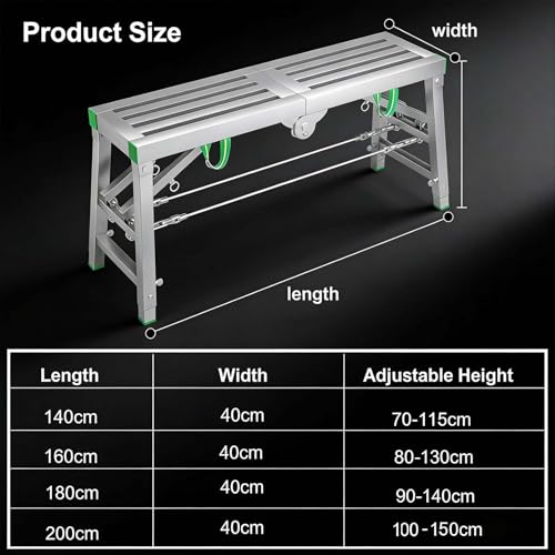 Plataforma Plegable portátil con trampilla, Capacidad de 400 kg, Altura Ajustable, Taburete Tipo Escalera de andamio, Taburete de Acero Resistente para Bricolaje, construcción, Mantenimiento