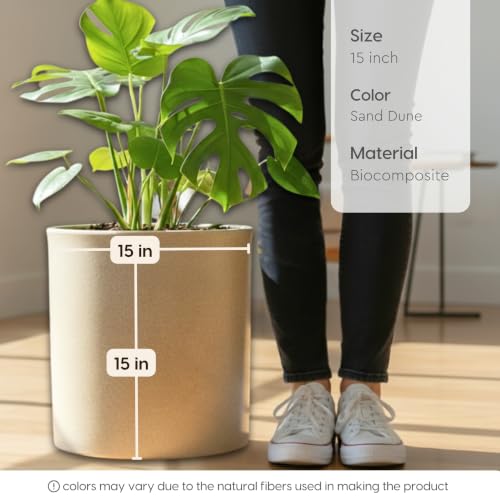 Image of Eha Earth Friendly Gallery Big Planters for Home Decor | 15 inch, Pack of 1 | Heavy Duty Plant Pot Made with Rice Husk & Bamboo Biocomposite| UV Protected Pot for Plant | Pots & Planters Big Size