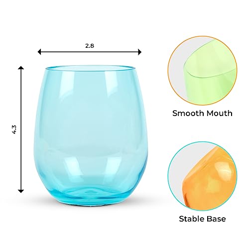 Image of Stemless Wine Glasses Set of 6, 16oz Unbreakable Acrylic Plastic Wine Cups