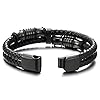 COOLSTEELANDBEYOND-Mens-Double-Row-Black-Braided-Leather-Bracelet-Bangle-Wristband-with-Black-Stainless-Steel-Ornaments COOLSTEELANDBEYOND Mens Double-Row Black Braided Leather Bracelet Bangle Wristband with Black Stainless Steel Ornaments