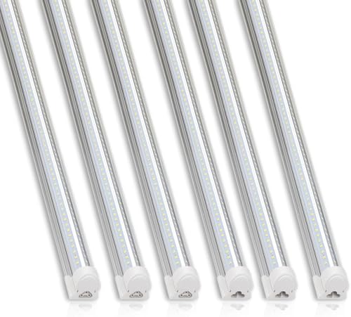 Image of Barrina T8 LED Shop Light, 6FT 60W 8500LM 5000K, Clear Cover Linkable Garage Lights, V-Shape LED Light Fixture, Shop Lights for Garage, Warehouse, Workshop, Basement, ETL Listed, 6 Packs