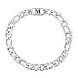 Gamtic Bracelet Gourmette Homme Initiale Argent   Acier Inoxydable Chaîne Bracelet avec Lettres A   Z Bracelet Homme Initiale Cadeau Anniversaire Pour Papa Mari Fils Fête des Pères, M