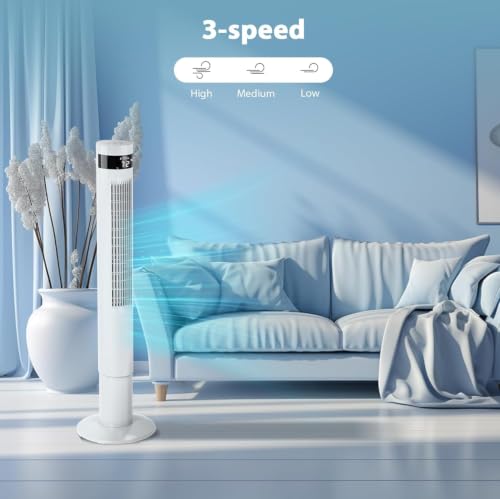 Image of Antarctic Star 41inch Portable Tower Fan Electric Oscillating Fan Quiet Remote Control Bladeless Floor Fan 3 Wind Mode 12H Timer Bedroom Office White