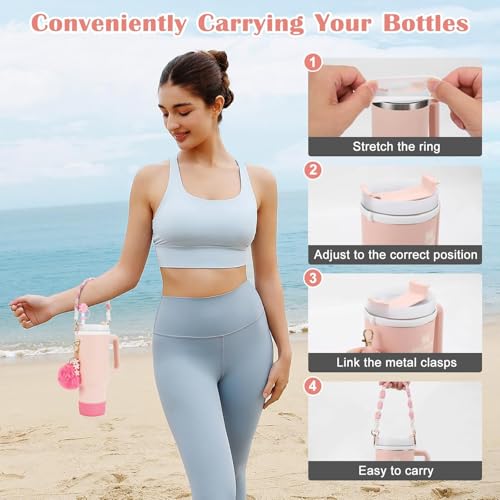 Image of House of Quirk 7 Accessories Set Handle Strap, Silicone Cup Boot, Silicone Straw Cover, Charms for Cup 40oz & 30oz Tumbler (Pink, Tumbler Not Included)