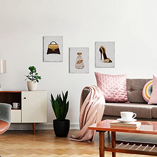 Fushvre 3 Pieces Fashion Canvas Wall Art High Heel Perfume Handbags Decor Set For Woman Glam Trendy Leopard Prints Artwork For Home Bedroom Cloth Shop Framed Ready To Hang #TOP3