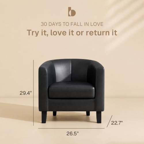 Image of BELLEZE Accent Barrel Chair Set of 2, Linen Round Chair Club Tub Sofa Corner Chair with Flared Legs and Cozy Soft Padding for Living Room Bedroom Waiting Room - Brown