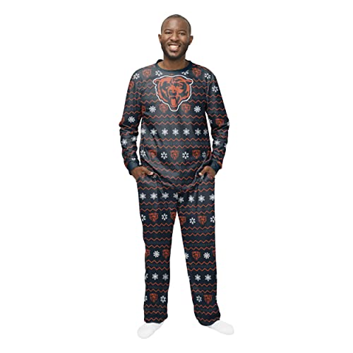 FOCO NFL Mens Team Color Large Primary Logo 2 Piece Top and Bottom Ugly Pajama Set Chicago Bears X-Large