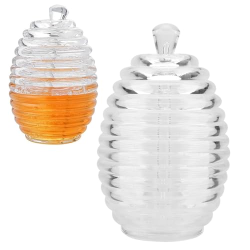 2 pezzi vasetto di miele e mestolo set, vasetto di miele vasetto di miele con mestolo vasetti di miele con mestolo vasetti di miele trasparenti 265 ml barattolo di miele trasparente a forma di alveare