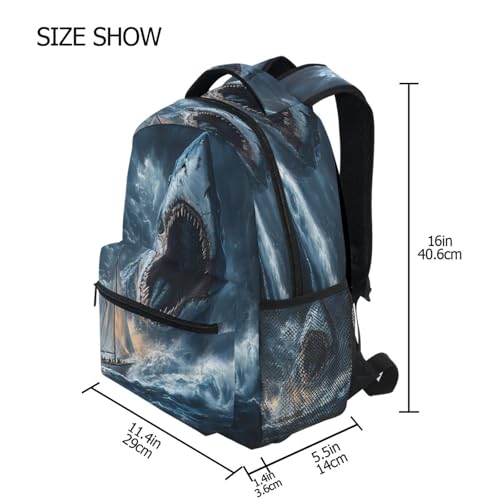 Shark Fish Boat Ocean Backpack for School Boys Girls Adults Kids Bookbag Laptop Bag 15L4